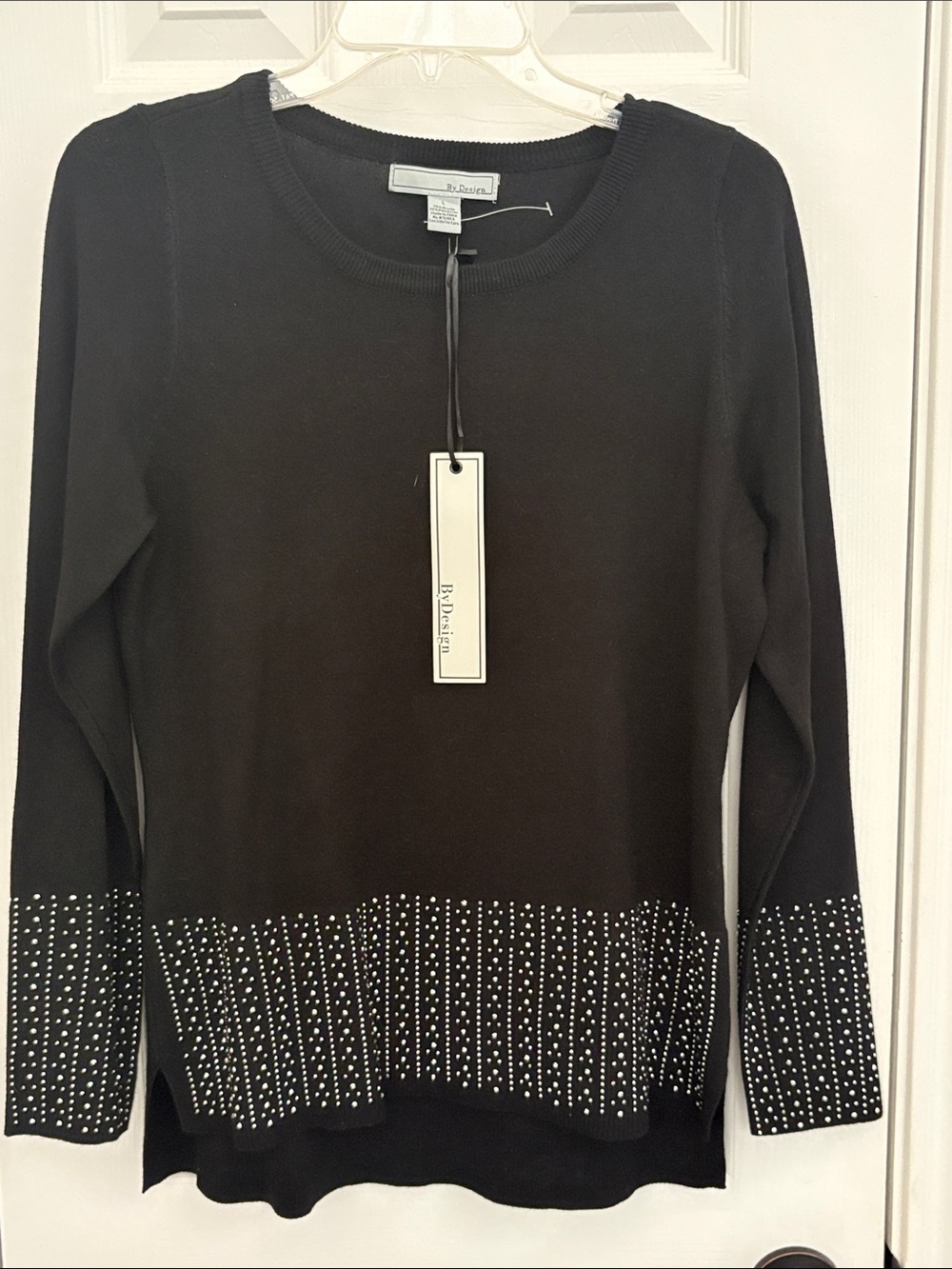 By Design Collection Black Embellished Crewneck Sweater